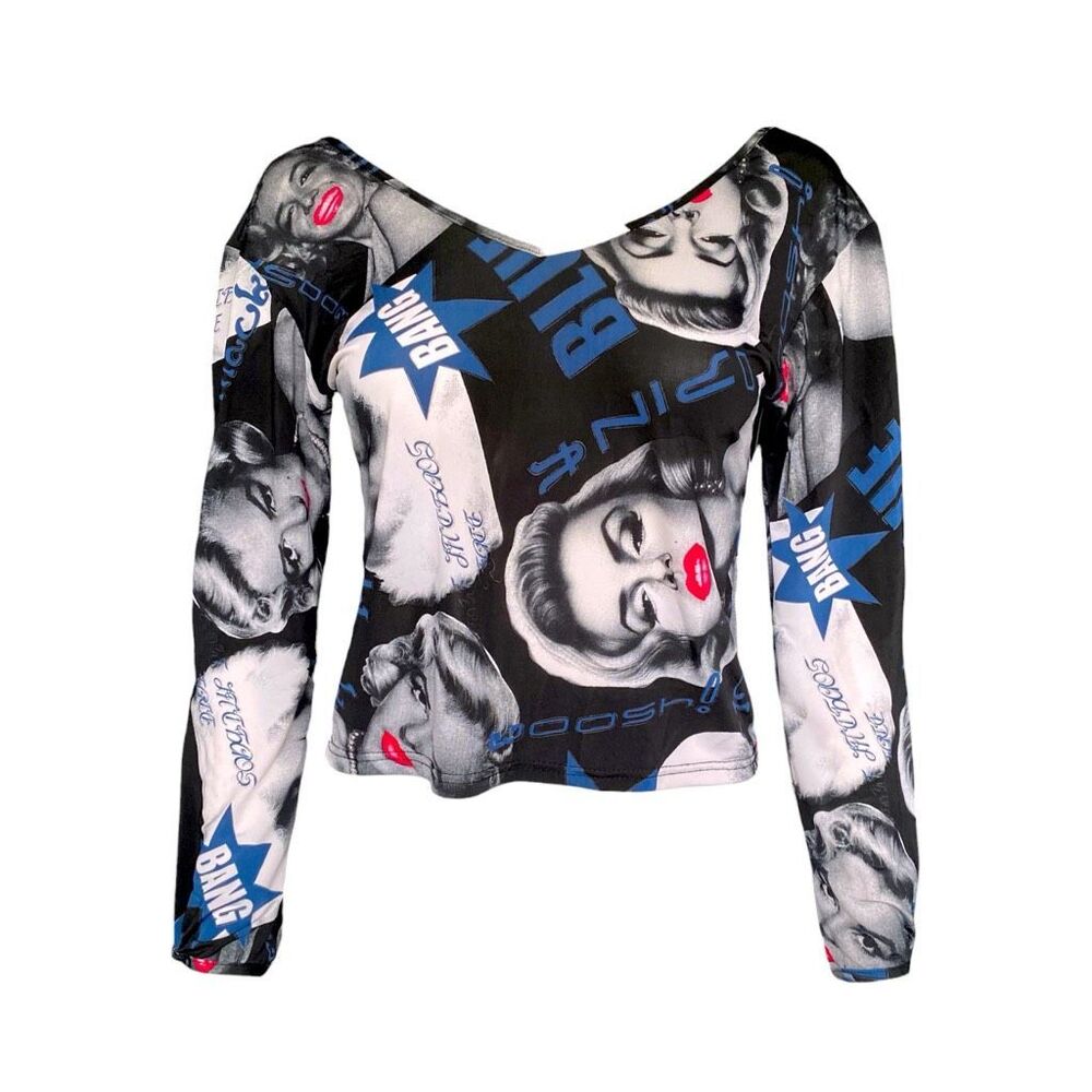 euro vintage all-over face print blouse
